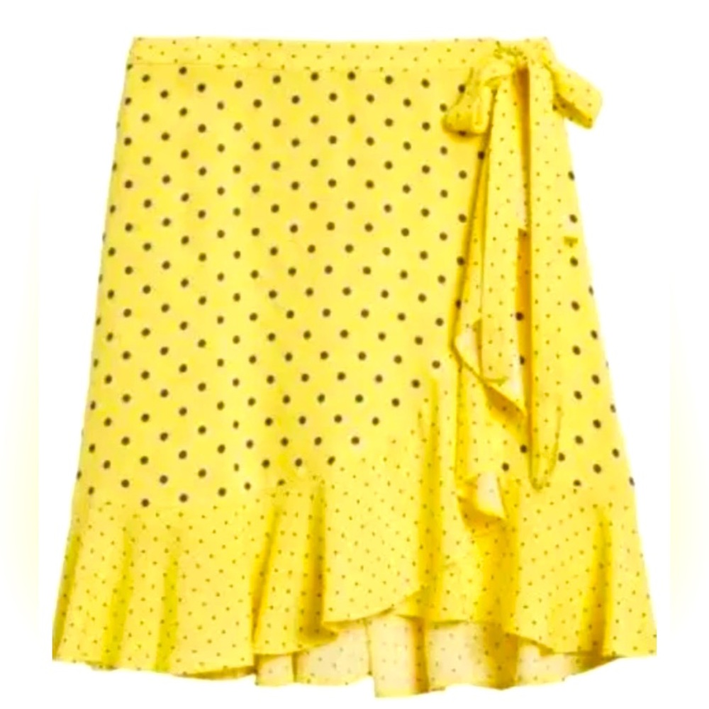 NWT Banana Republic Ruffle wrap mini skirt - size US 0 - polka dot in yellow